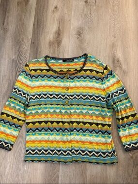 🌟 ALDO MARTINS Spain Chevron Knit Cardigan - Artisan Geometric Print - Medium